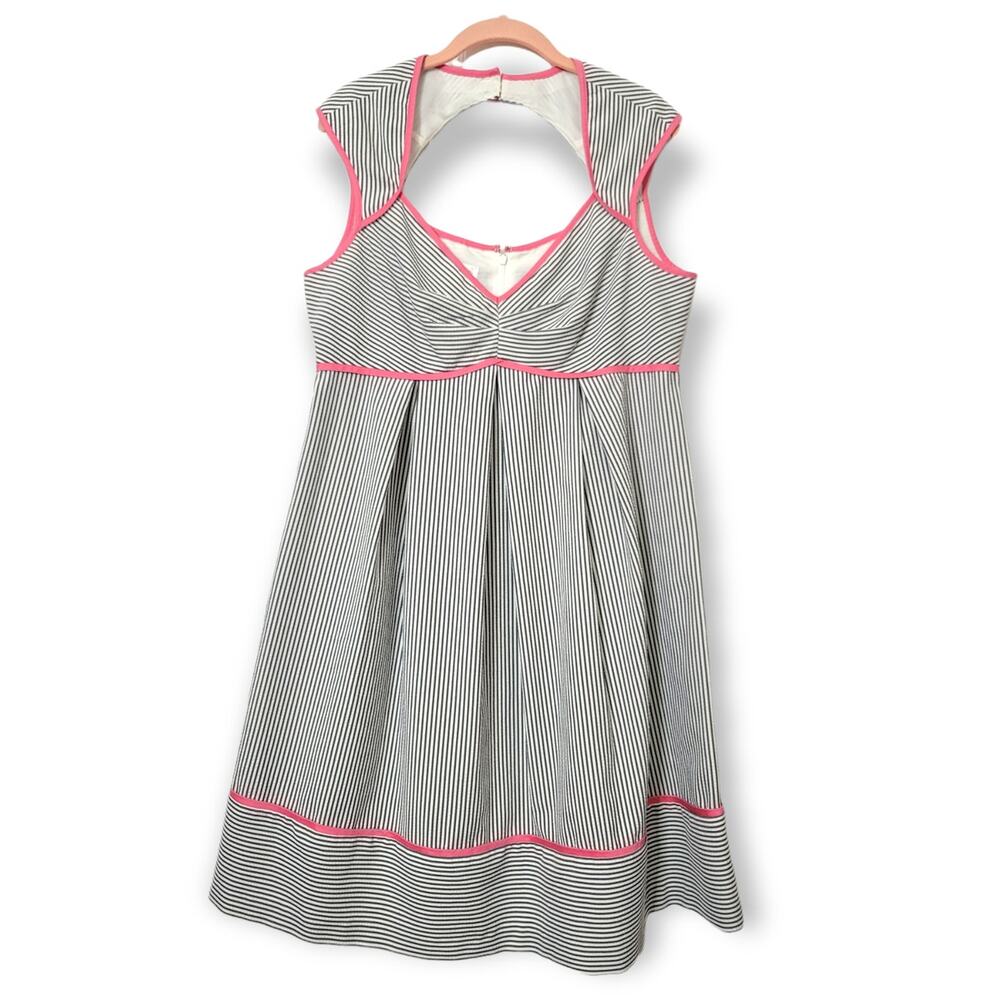 London Times Vintage Pinup-Style Striped Pink Lined Sleeveless Midi Dress 14